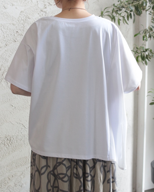 【REYELL】接触冷感 アシンメトリーデザイン 箔ラインロゴTシャツ　(240414)
