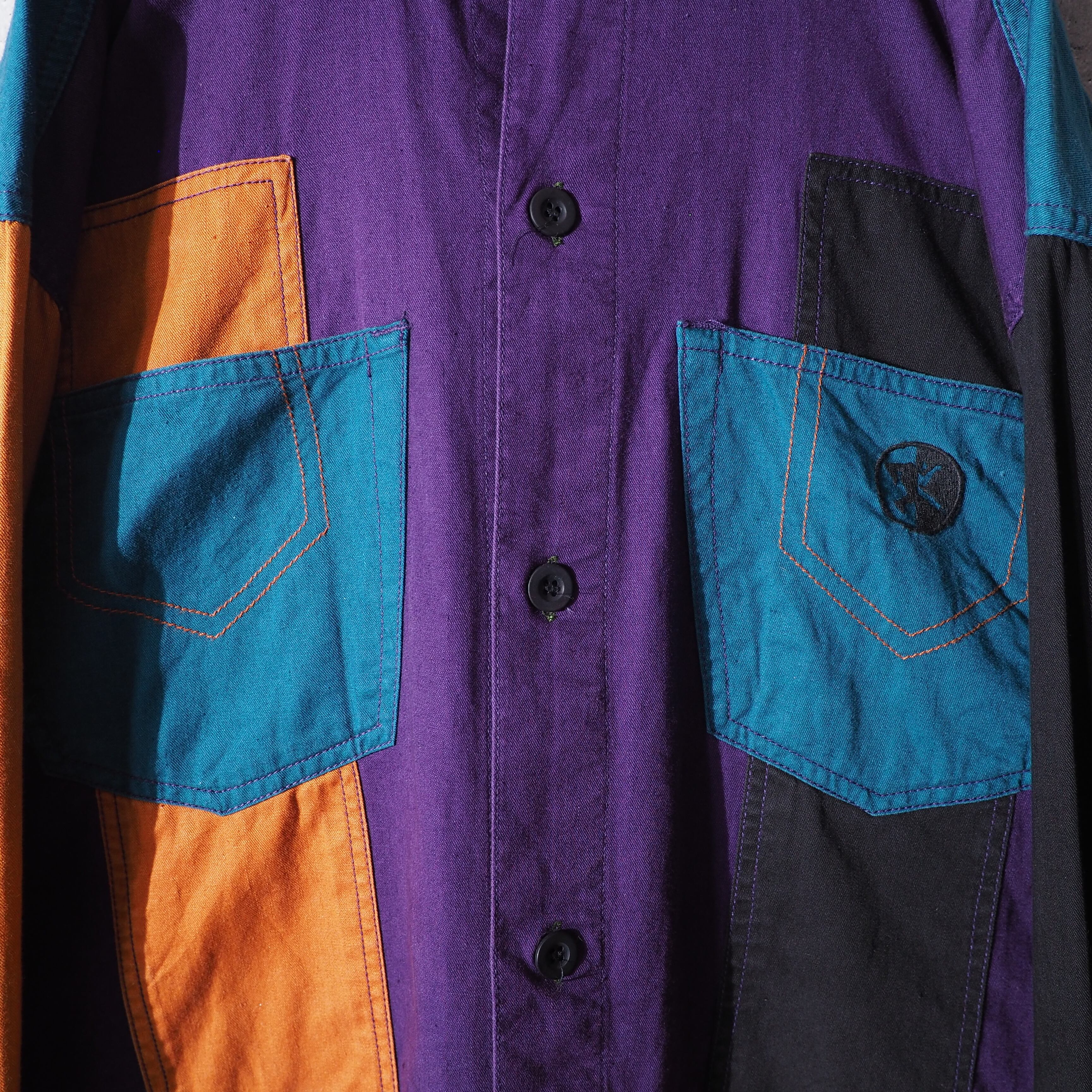 Good multi pop color panel combination loose shirt