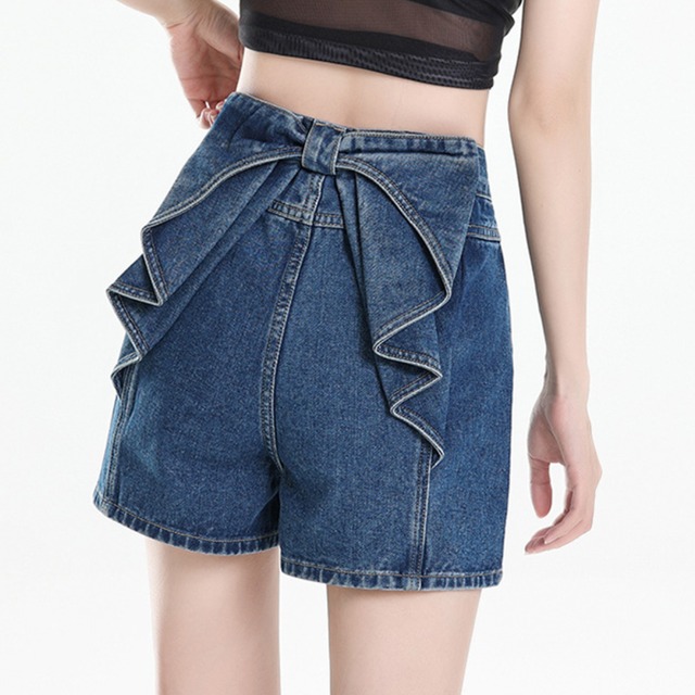 バック リボン デニム ショートパンツ 3412636