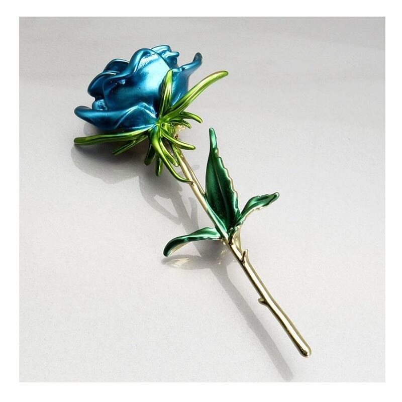 きれいなブルー 一輪薔薇 花ブローチ エナメルカラーが素敵