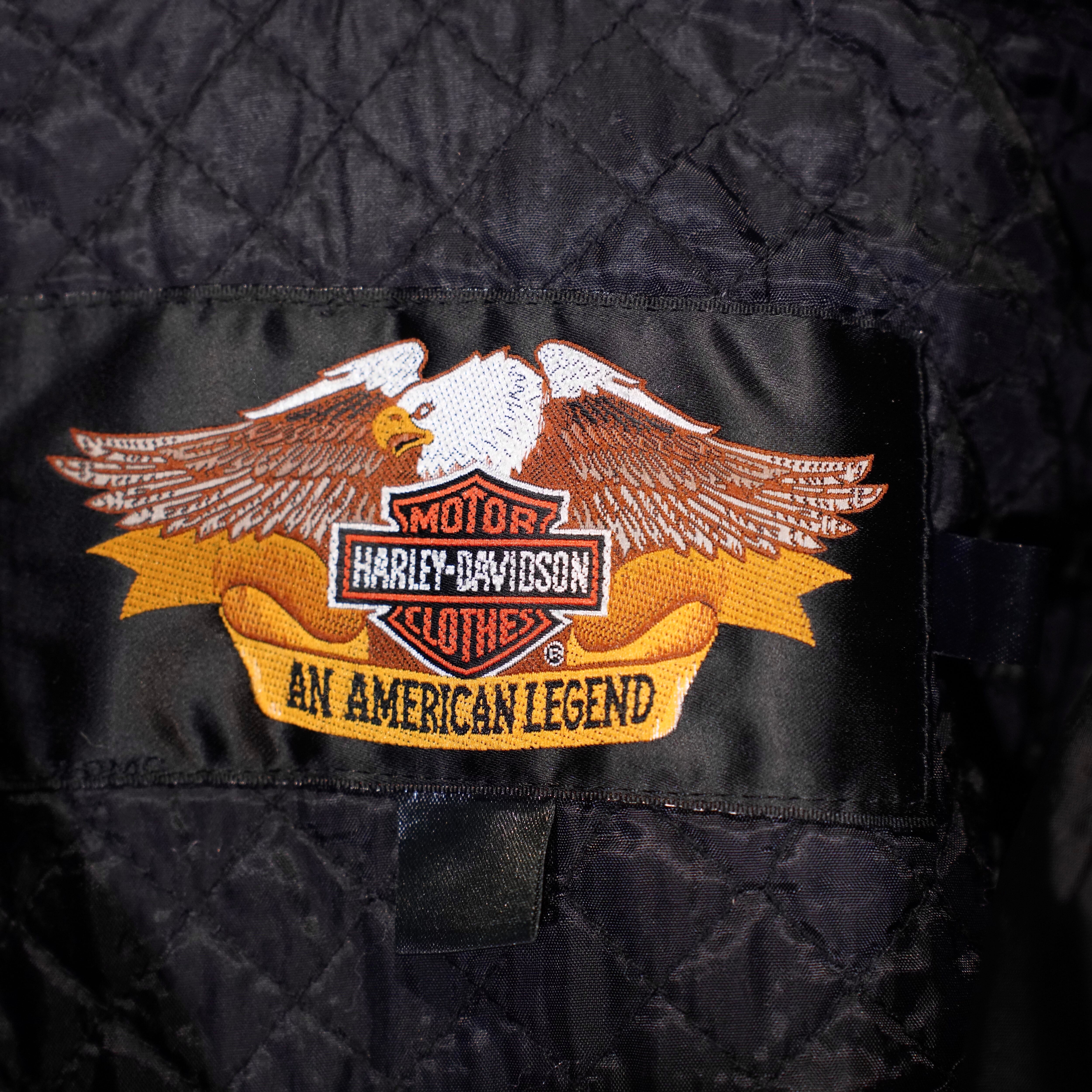 00's USA VINTAGE HARLEY DAVIDSON LOGO EMBROIDERY DESIGN ZIP UP MA