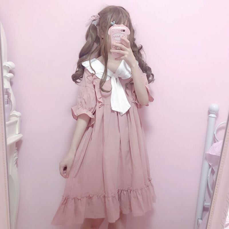 夏のスカート婦人服2020新しいeseルーズ学生小さな新鮮な人形の襟ミドル丈のドレス 萌量不足41295768334