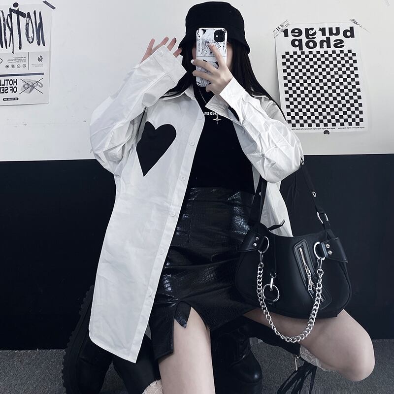サブカル 服 地雷系 通販 シャツ 長袖 ハート 闇かわいい ユニセックス ストリート系バンギャ