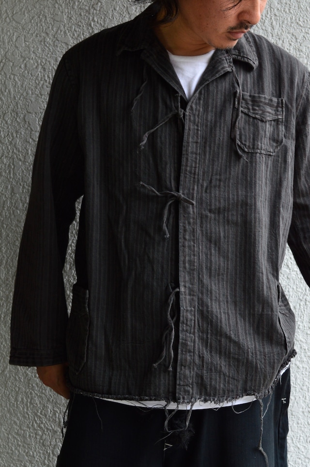 VENTITANK PROJECT Bulgarian Army 1950's-60's Dead Stock Custom Remade & Dyed Sumi Kuro Sleeping Shirt Jacket Type Red Multi3 ブルガリア軍 スリーピングシャツ ジャケット 50s 黒染め