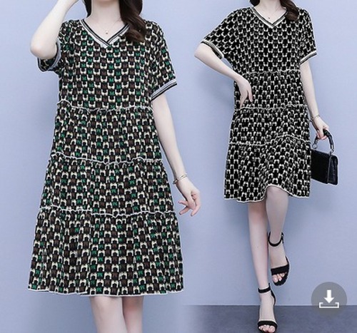 【大きいサイズL-5XL】【春夏新作】ファッションワンピース♪ブラック/グリーン2色展開◆#sfamhm-251327