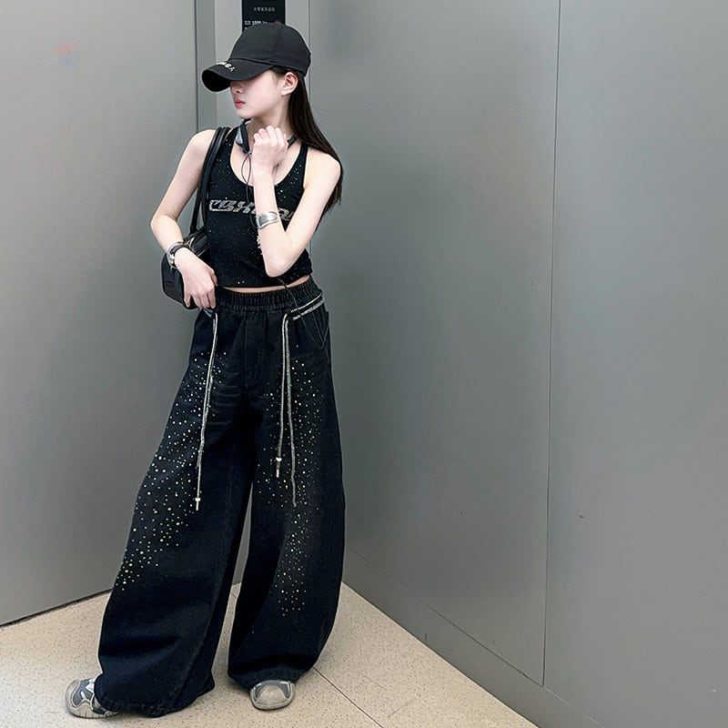 タンクトップ × パンツ ブラック セットアップ ｜ストリート