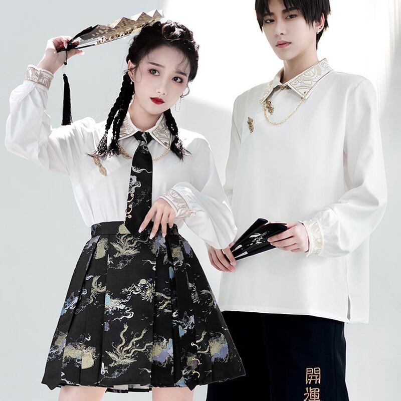 SEASONZ シャツ レトロ ユニセックス 金刺繍 高見え 中華ボタン ChineseGothic 病み可愛い 大人ゴシック ゆめかわ