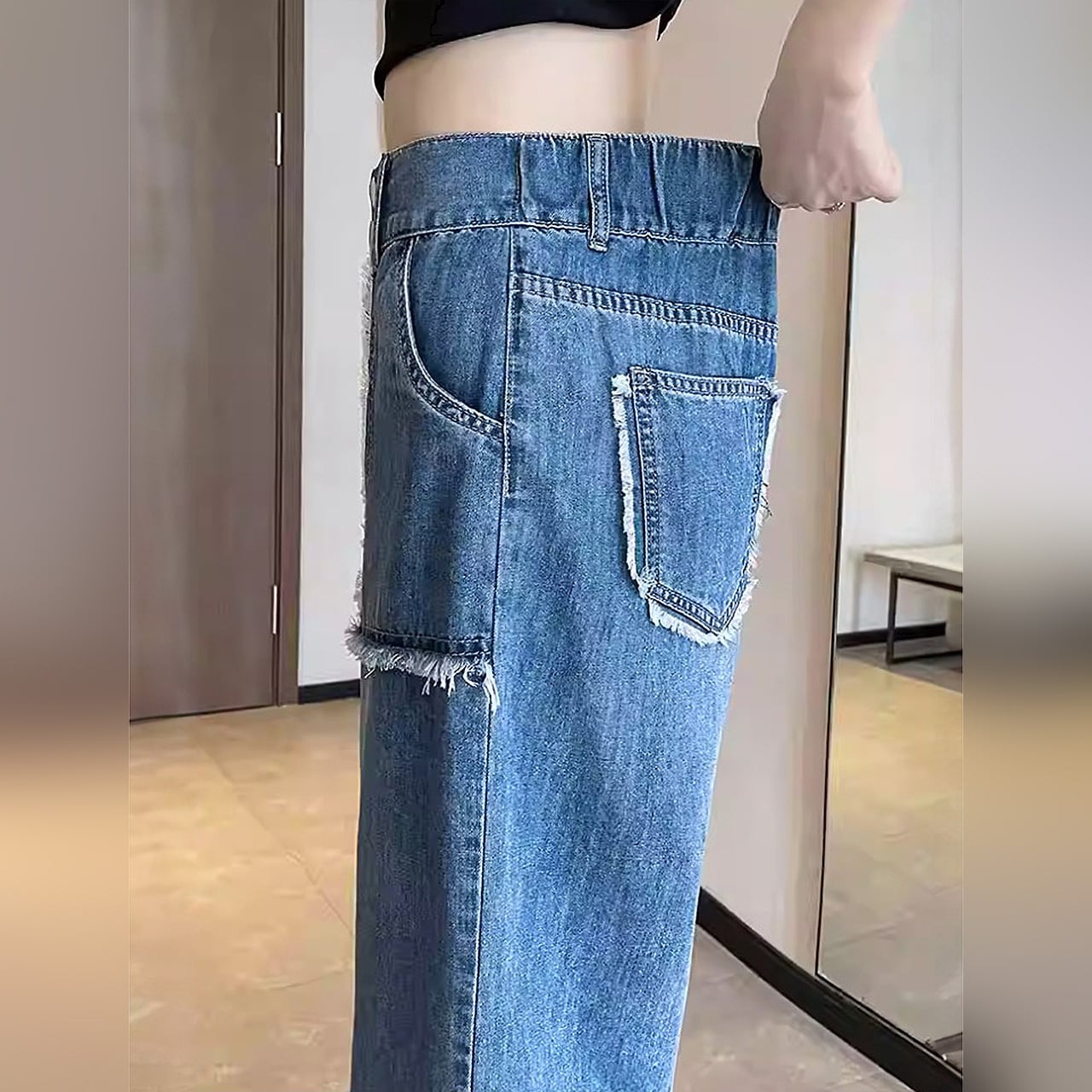 全2色 デニム6分丈ハーフパンツ 膝下 ハーフパンツ ショートパンツ 六