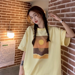 【韓国通販 dgo】round neck sunset print tops 2colors（A0157）