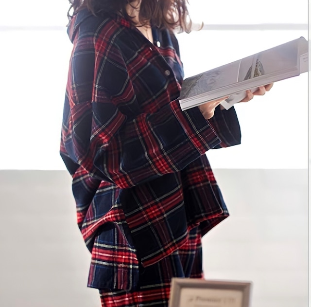 【再入荷！】【2color】【3size】  plaid long sleeve pajamas  P294