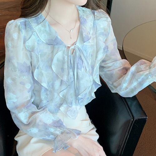 フリルフラワーリボンブラウス ・78724