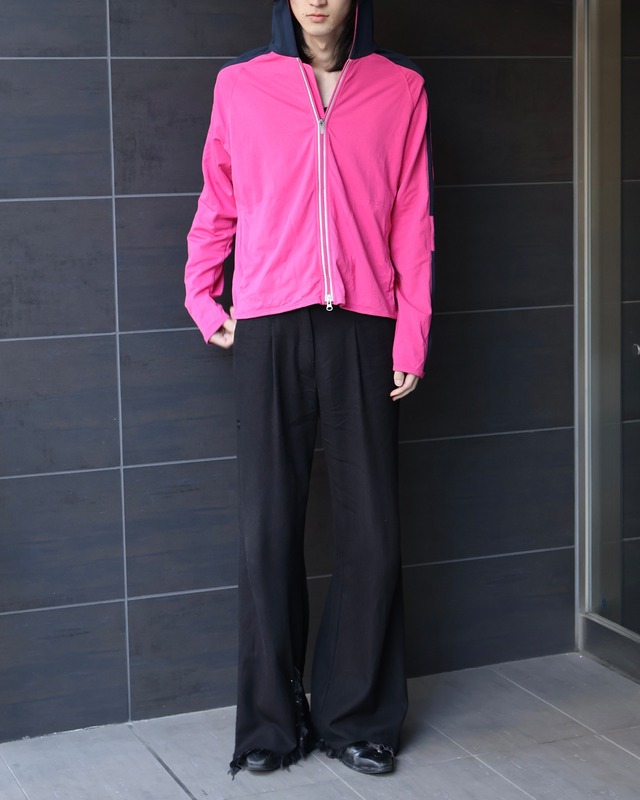 shortlength double zip-up bi-color hoodie