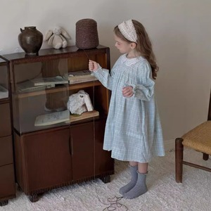 秋レース襟チェック柄ワンピース