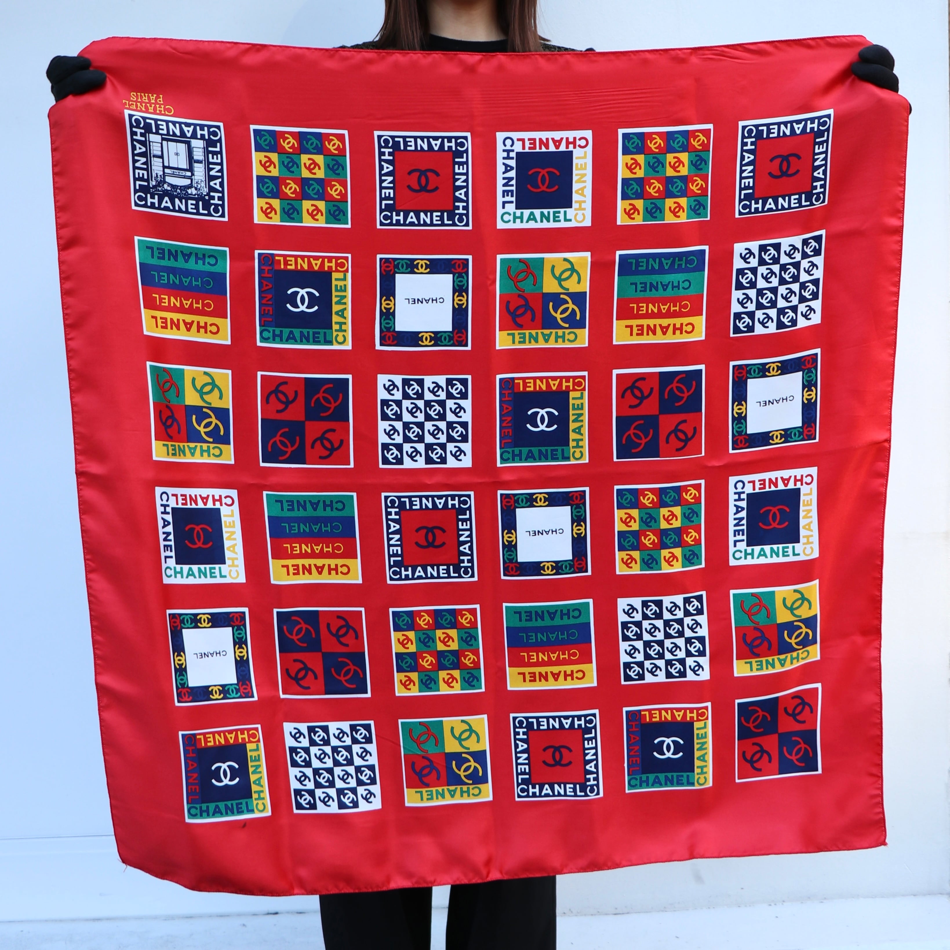 CHANEL ロゴ スカーフ シルク レッド シャネル | 2122