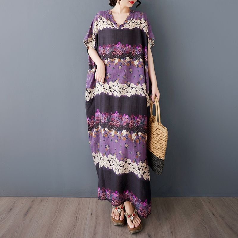 PRINT V-NECK WIDE MAXI PULLOVER DRESS 1color M-13138