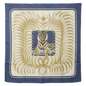 エルメス カレ90 TIGRE ROYAL 王者の虎 スカーフ ブルー マルチカラー レディース HERMES 【中古】