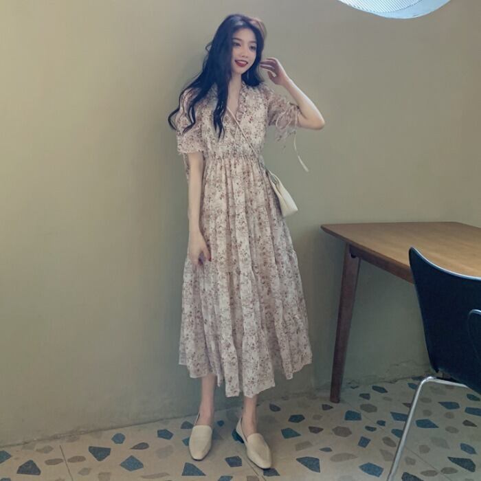 スカートの女性2020年夏の新しい穏やかな風フローラルレースアップウエストスリミング気質ミドル丈オーバーザニードレス 1号婦人94697497943