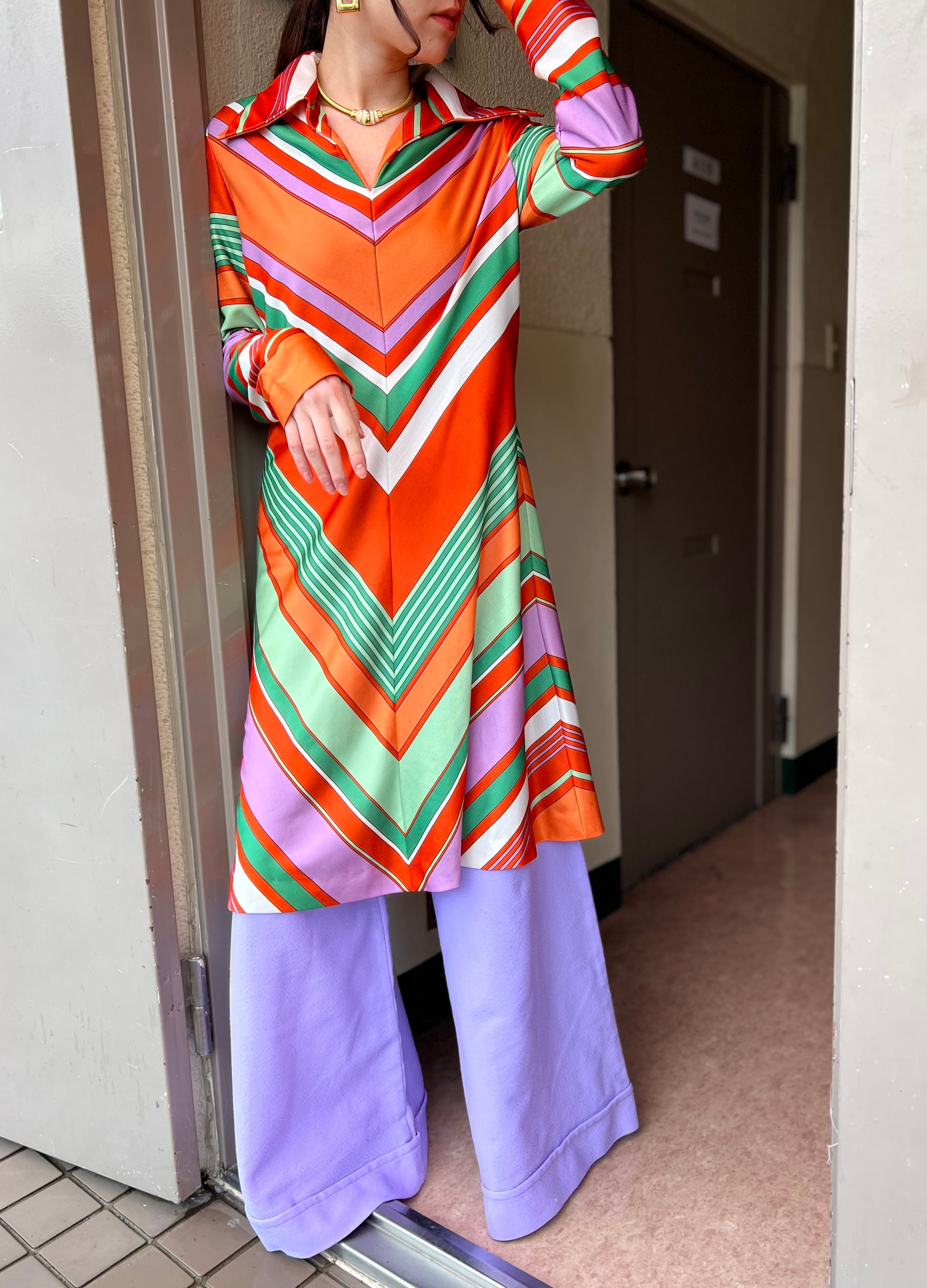 60s multicolor poly dress ( ヴィンテージ マルチカラー  ポリ ワンピース )