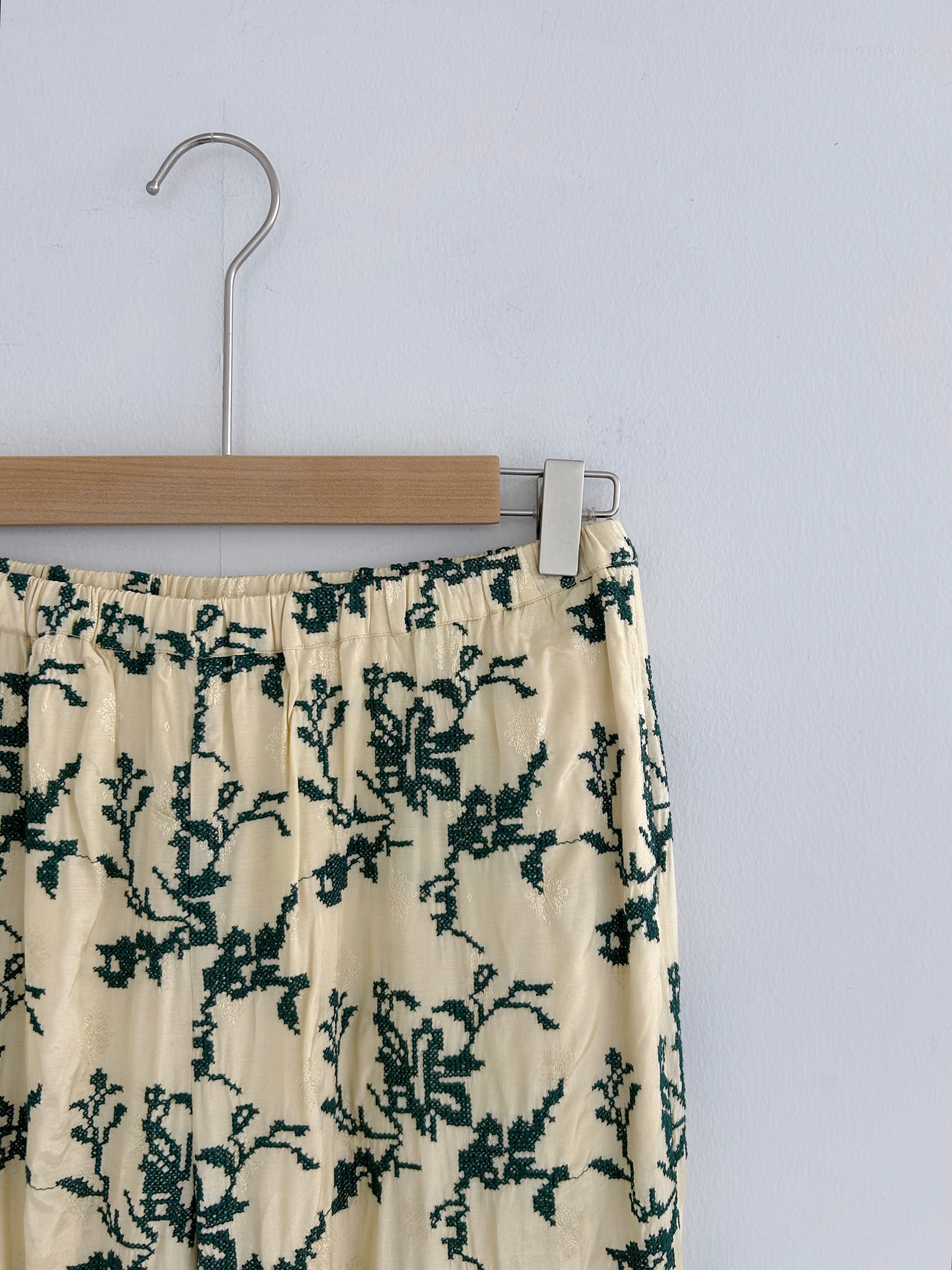 Sara Mallika Rayon Jaquard Flower All Over Embridery Pants | KOKO