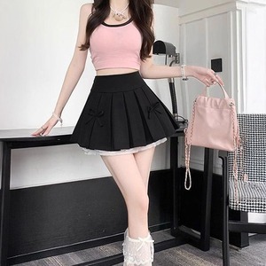 ミニスカート プリーツ レディース 韓国 春 夏 秋 ボックスプリーツ おしゃれ 大人 かわいい きれいめ インナーパンツ付き Aライン リボン ハイウエスト キュロットスカート 大人可愛い 大人女子