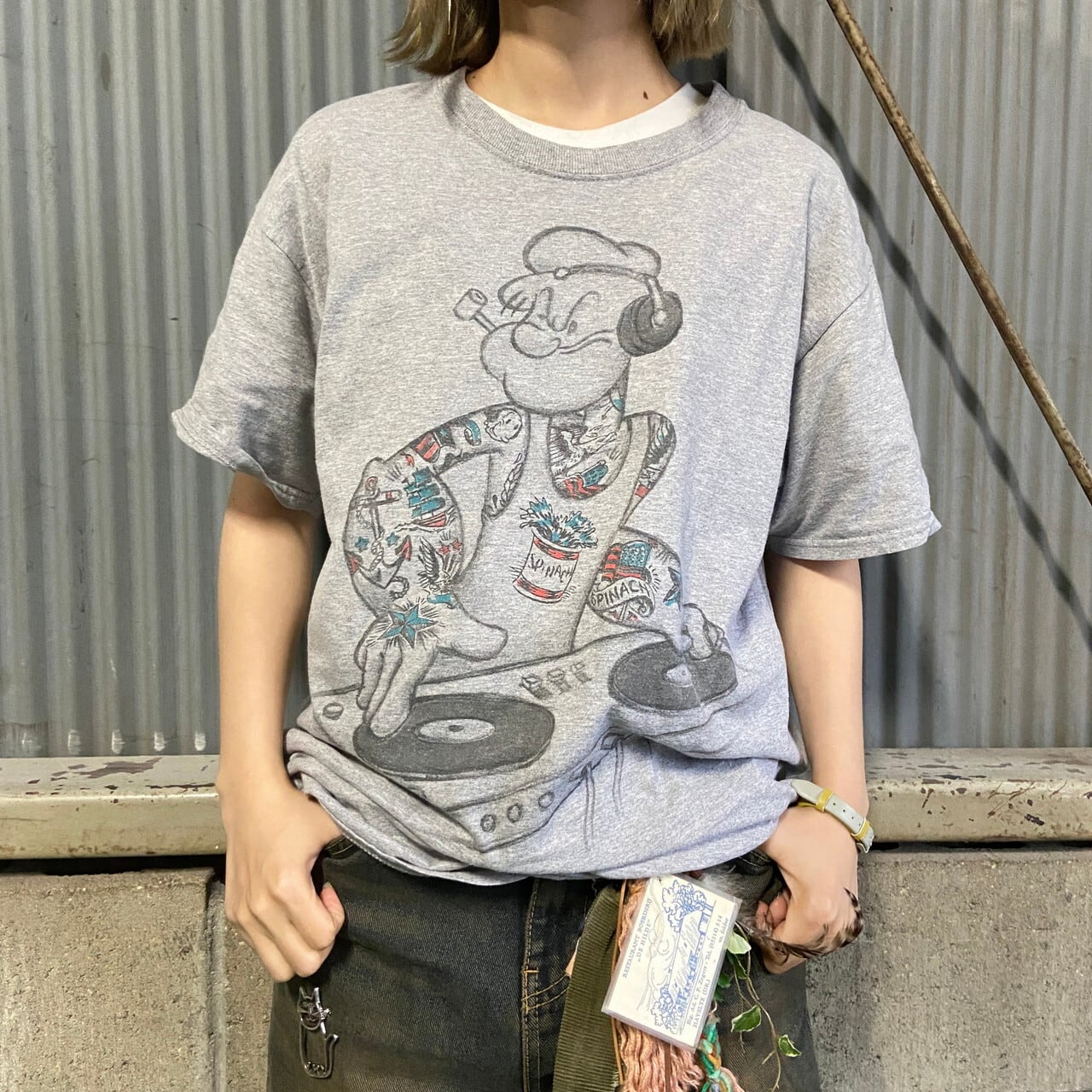 POPEYE ポパイ DJ キャラクタープリントTシャツ メンズM 古着 ライト ...