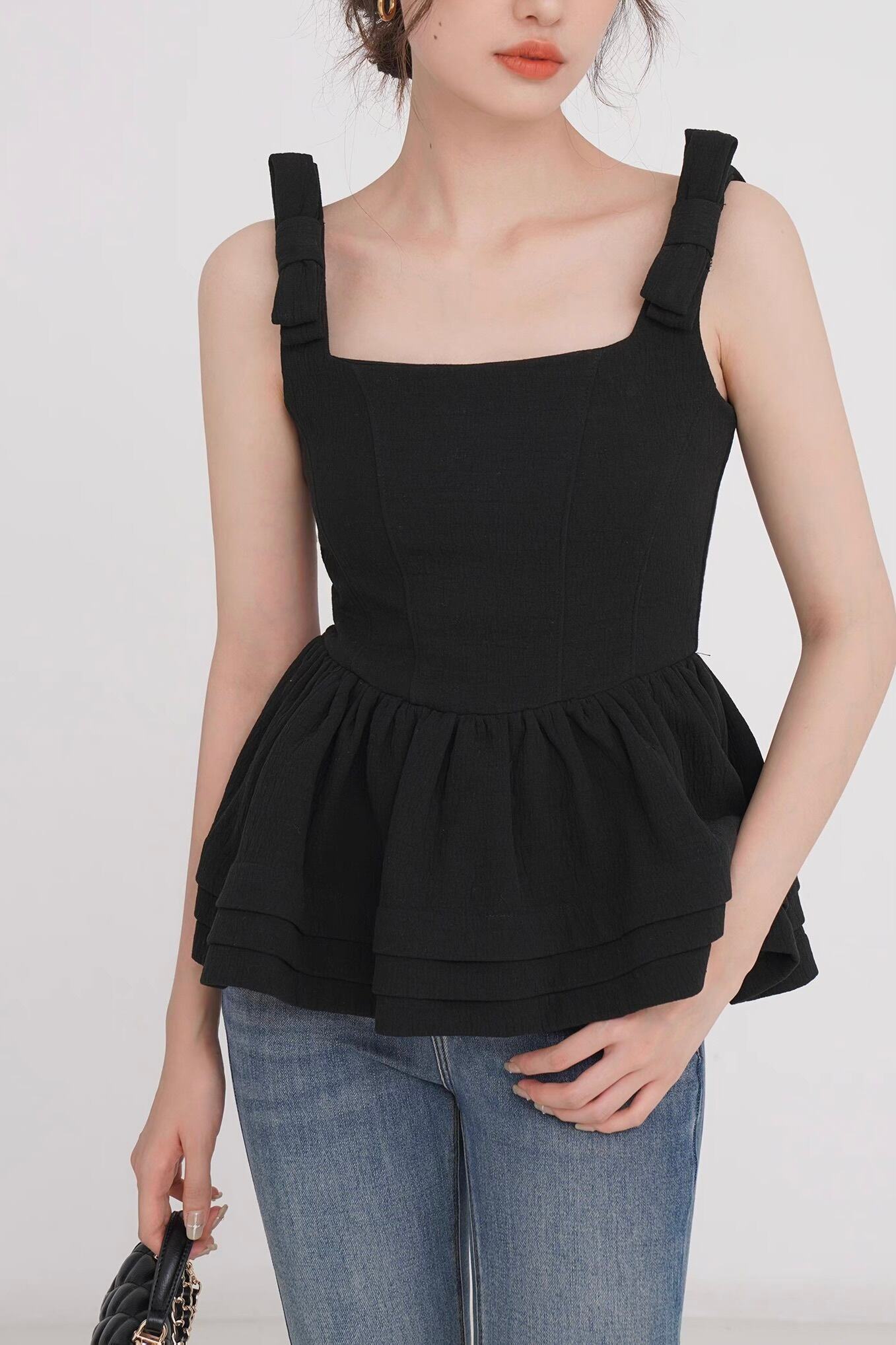 オフショルリボンペプラムトップス Mサイズ ブラックRirandture ショルダーリボンペプラムトップス【070604】 | ROSE AURA
