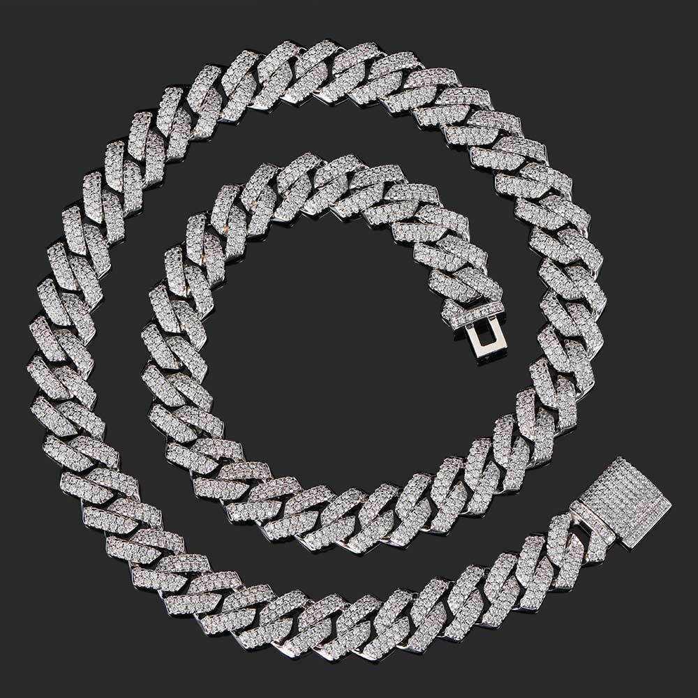 Iced Out Prong Chain Necklace 【14mm / SILVER】 | Glitter Iced Out Prong Chain Necklace 【14mm / SILVER】 | Glitter