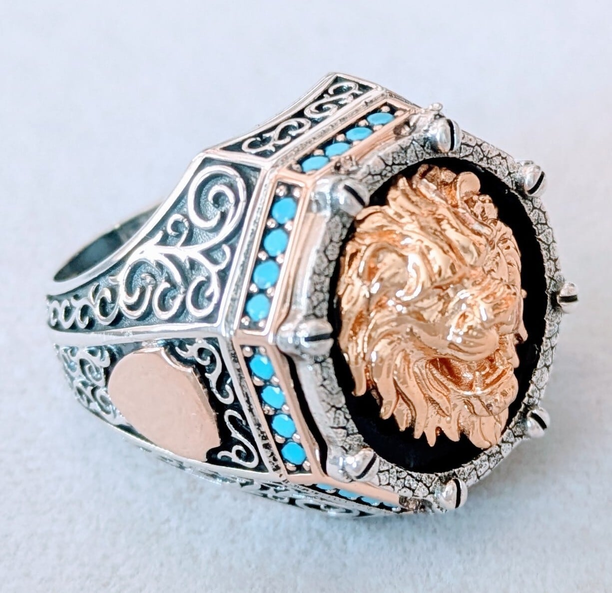 ＊NEW＊トルコ製 ハンドメイド メンズリング シルバー925（ライオン） NEW＊トルコ製 ハンドメイド メンズリング シルバー925（天然トルコ石）