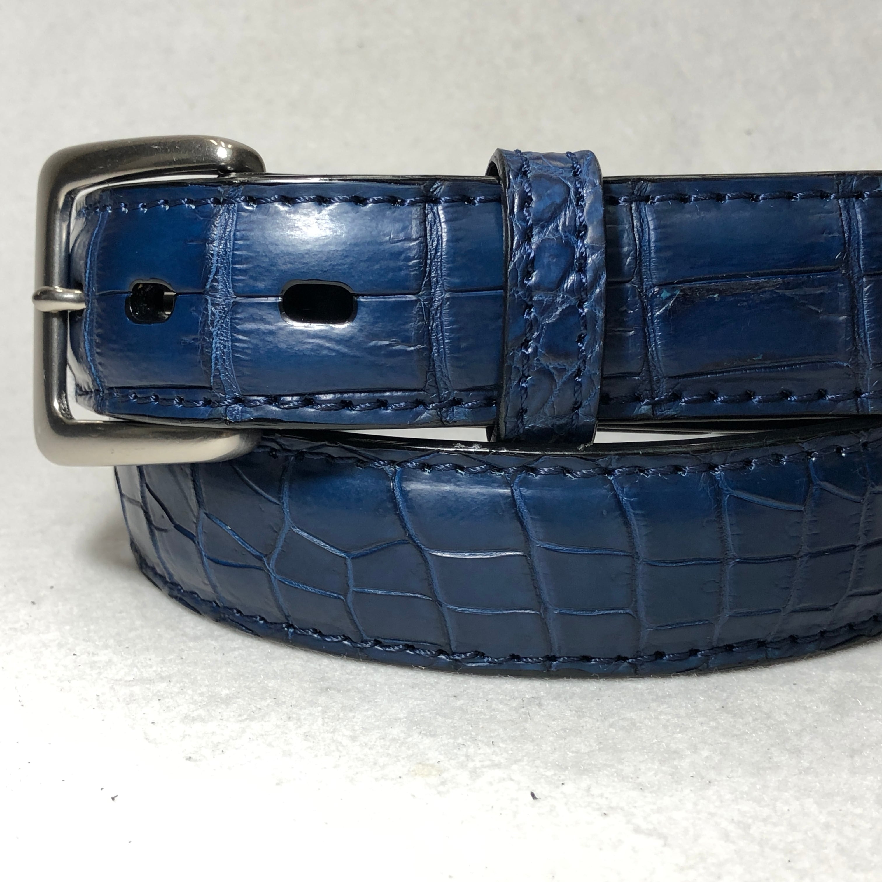 藍染めクロコダイルベルト 33mm幅　一本物　　　　スモールクロコダイル
