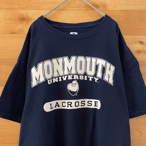 【Russell】カレッジ モンマス大学 MONMOUTH UNIVERSITY プリント Tシャツ アーチロゴ ラクロス L US古着