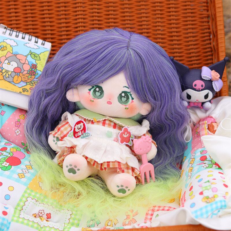 20cm ぬいぐるみ用 ウィッグ 巻き髪 ロングヘア グリーン＋パープル