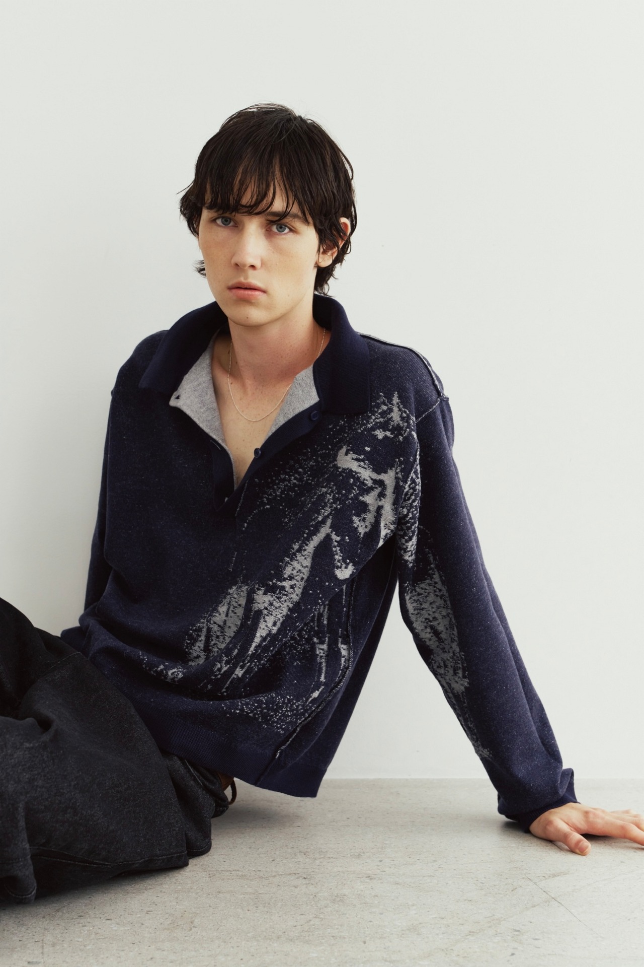 Reversible Jacquard Polo Knit / NAVY - 16