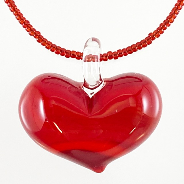 ベネチアンガラス　ペンダントネックレス（S）　ガラスビーズチェーン　ハート　赤　