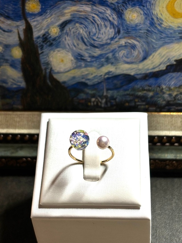 【抽選販売】新色追加【選べる8色】絵画と国産あこや真珠を纏う Lumière ring 【受注制作】