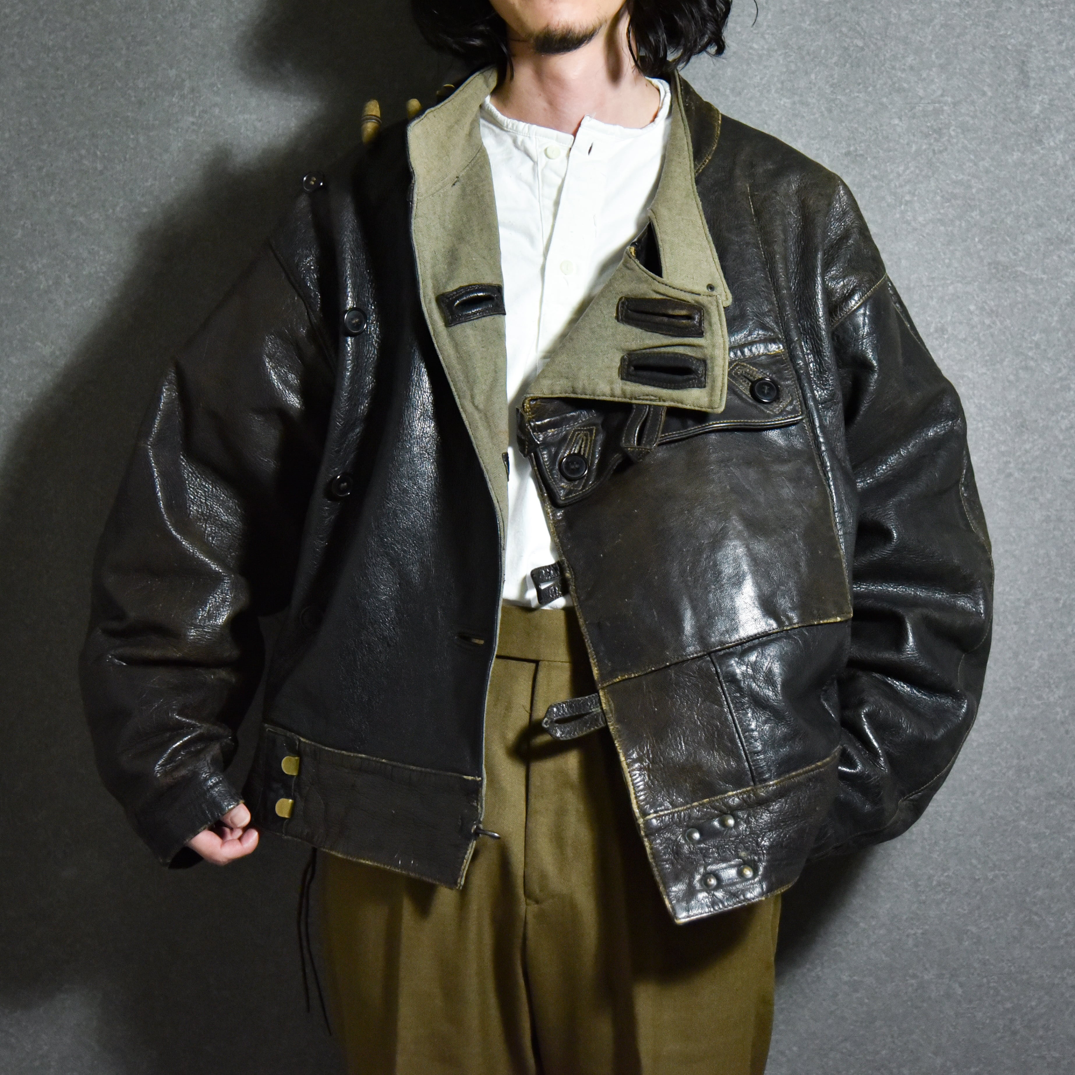 40s Swedish Army Leather Motorcycle Jacket スウェーデン軍 レザー