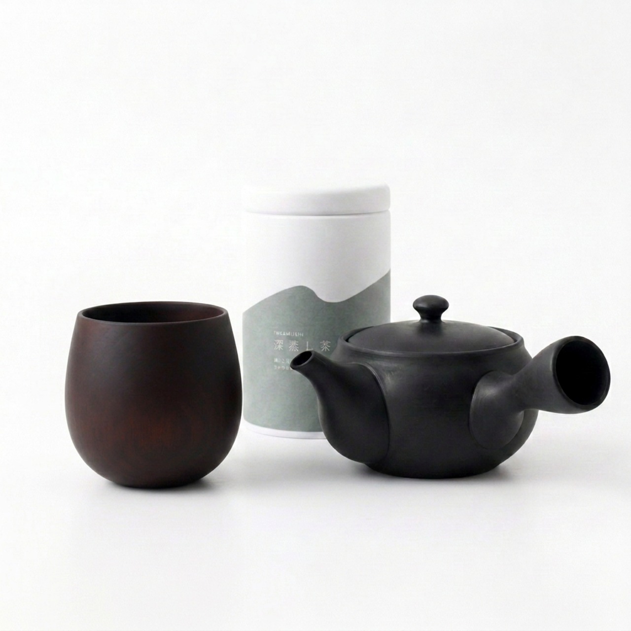 厳選【本格 日本茶セット】常滑急須 漆塗り 天然木湯呑み 静岡深蒸し茶 マットブラック