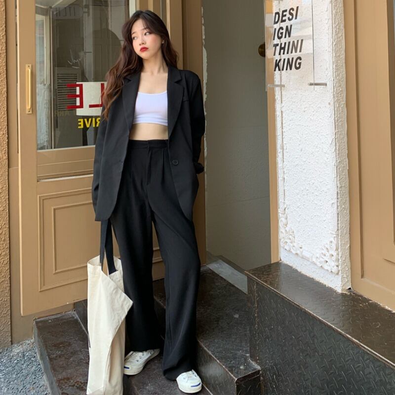 スタイルスタンダードスプリングオータムルーズジャケット ワイドレッグカジュアルパンツ レトロ 春物 秋物 ワイドパンツ 1号婦人59224600124