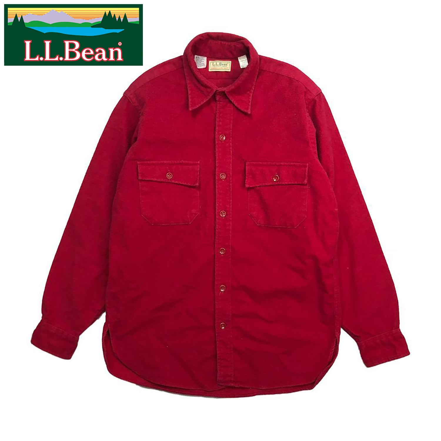 90S USA製 ヴィンテージ L.L.Bean アウトドア シャモアクロス コットン 長袖シャツ メンズM ボルドー LLビーン エルエルビーン 古着