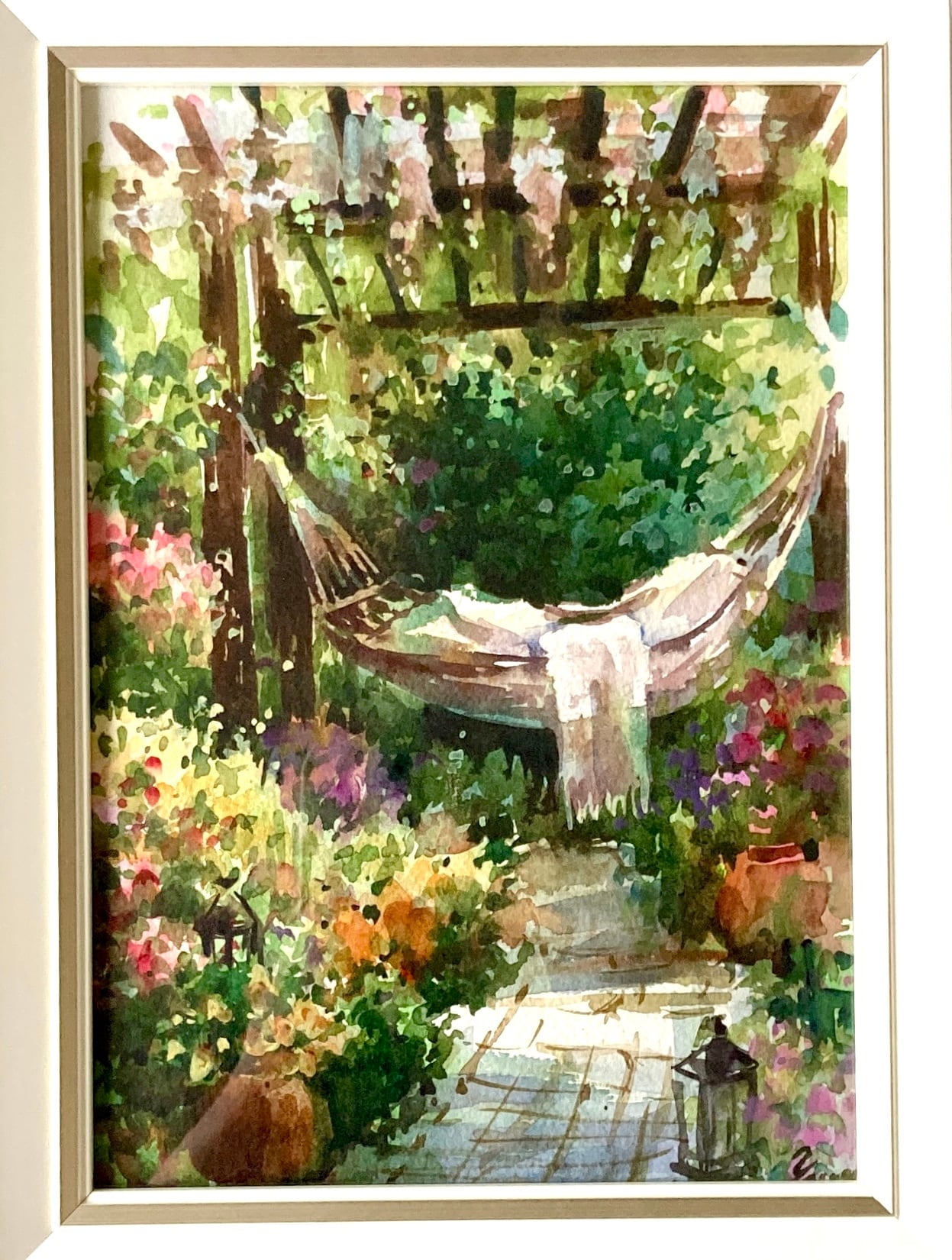 水彩画 原画 ハンモックと庭 | yanagi
