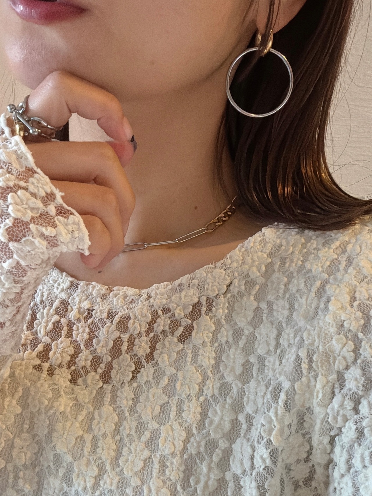 カラーブロックフープピアス