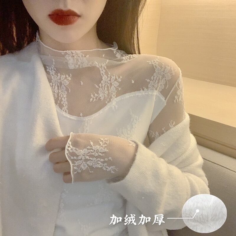 レースベルベットシャツ オータムウィンタースタイル薄手トップス ロング 秋物 冬物 ドラファッションホール98119564607