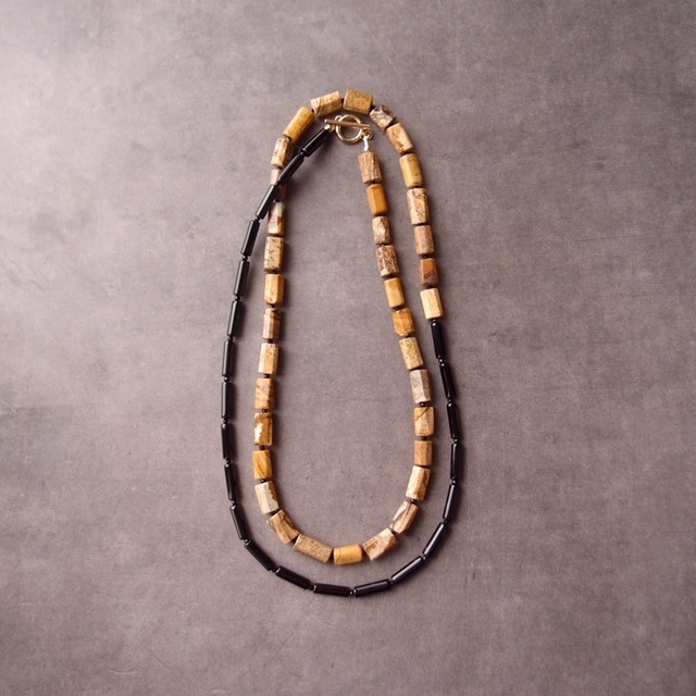 Picture Jasper× Black Onyx Asymmetry Necklace／ロングネックレス（Black）