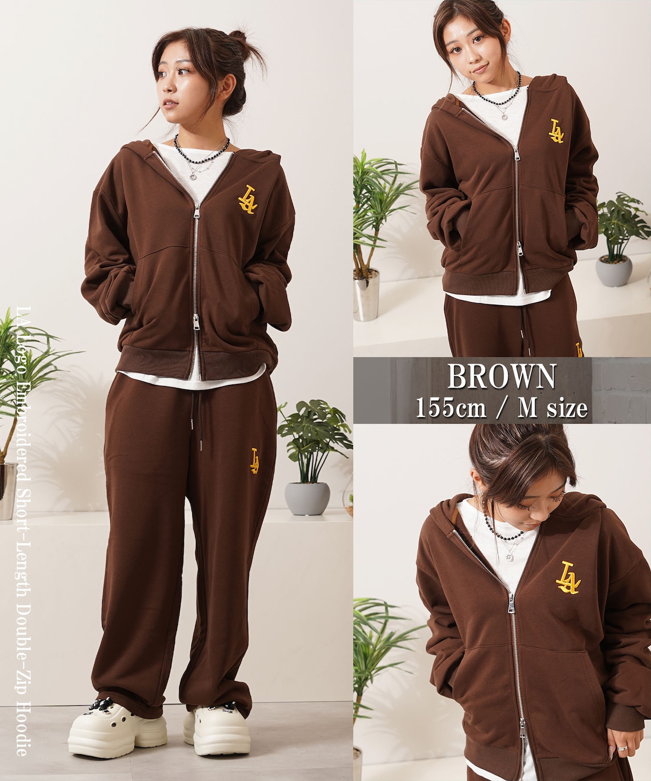 ◆LA ロゴ刺繍 ショート丈 ダブルZIPパーカー◆yo-25001