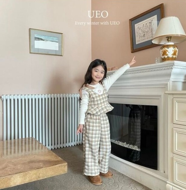 【取寄せ】U.eo  リボンビスチェ チェック柄 韓国 韓国子供服 こども こども服  女の子 ガール girl  冬服 春服 冬 春 子ども服 ベビー服 韓国 可愛い カワイイ100cm 110cm 120cm baby kids ベビー  キッズ ベージュ ブラック