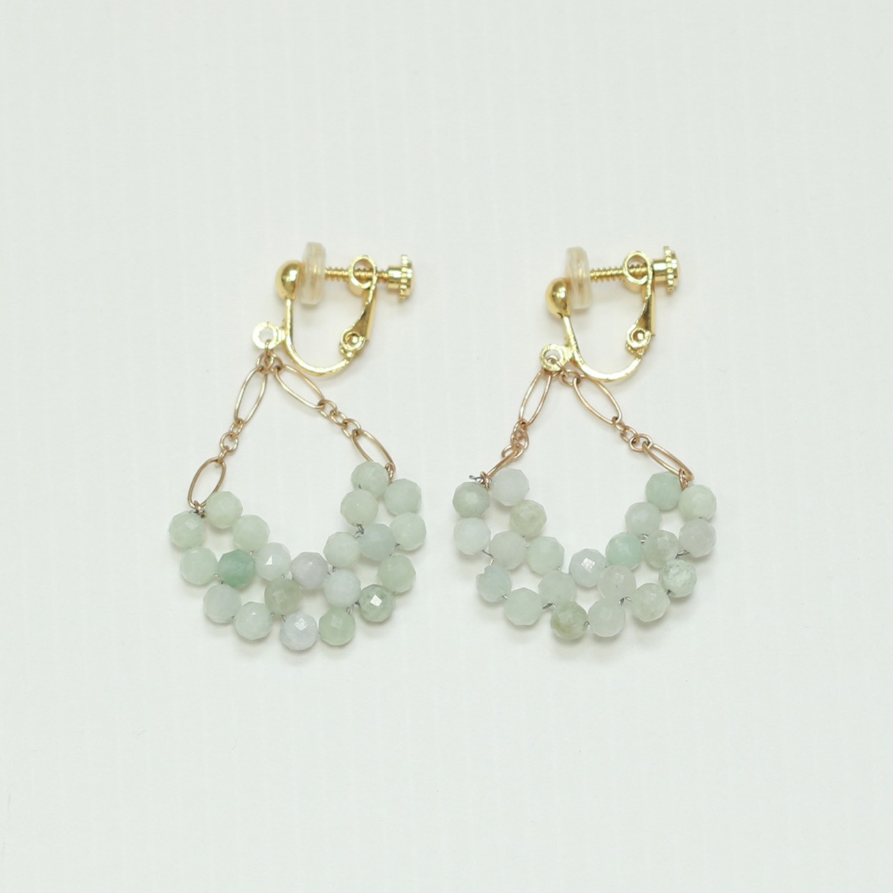 きらめく翡翠  編み込みピアスorイヤリング A貨翡翠 jd_mm1153