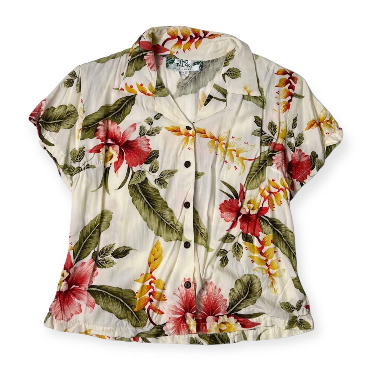 ハワイ製 TWO PALMS トゥーパームス 花柄 レーヨン 半袖 アロハシャツ ハワイアンシャツ S/マルチ レディース