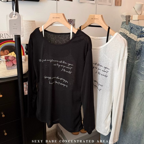 【2点セット】2色／レタリングプリントシアーTシャツ＋ホルターネックショートキャミ ・78036