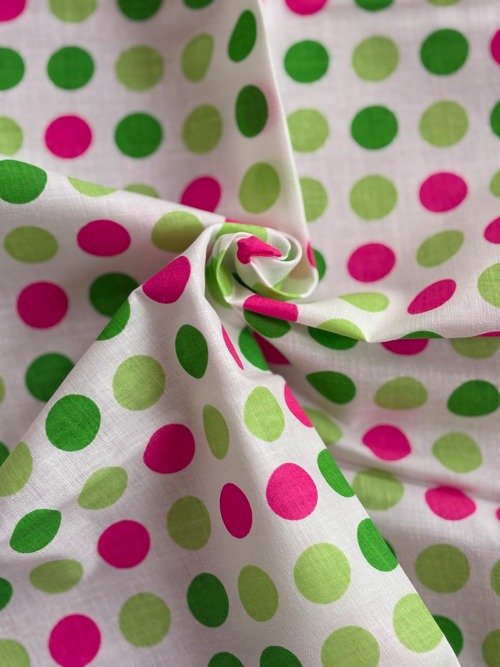 フランス コットンファブリック ドット柄 薄手 ピンク×グリーン系 ネオンカラー系 総柄 カルトナージュ
