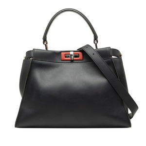 フェンディ ピーカブー レギュラー ハンドバッグ ショルダーバッグ 2WAY 8BN290 ネイビー系 レッド レザー レディース FENDI 【中古】