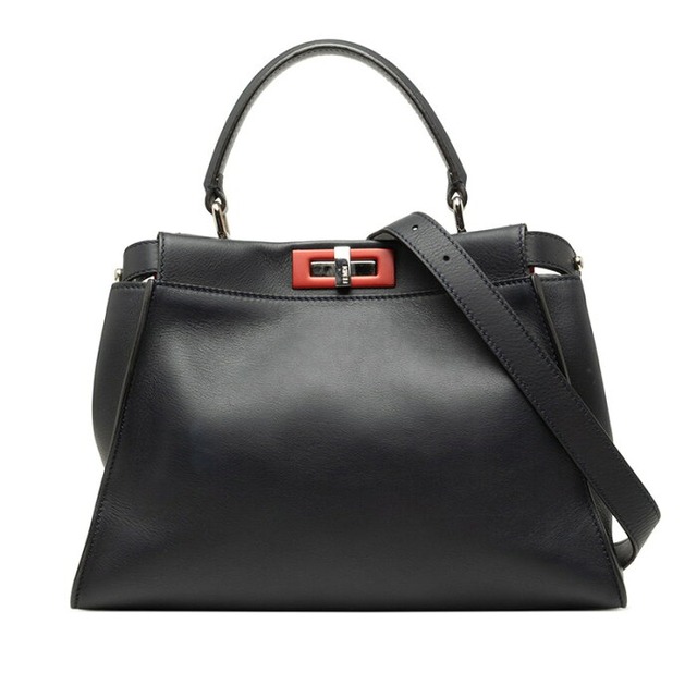 フェンディ ピーカブー レギュラー ハンドバッグ ショルダーバッグ 2WAY 8BN290 ネイビー系 レッド レザー レディース FENDI 【中古】